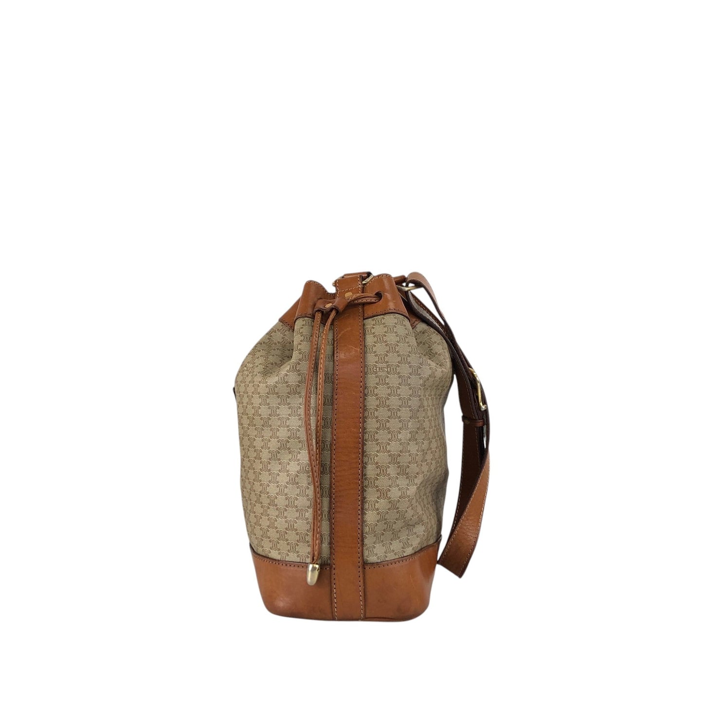 CELINE Macadam Blason Drawstring Shoulder bag Beige Vintage ci27wy