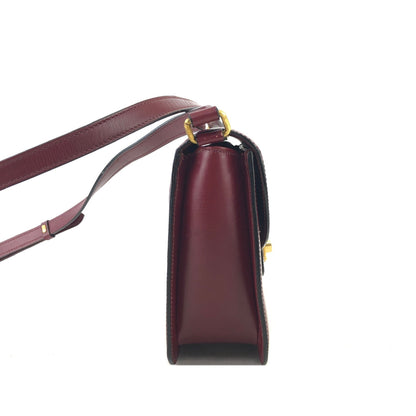 CELINE 掛鎖皮革斜背包 波爾多紅 復古 28epaz 
