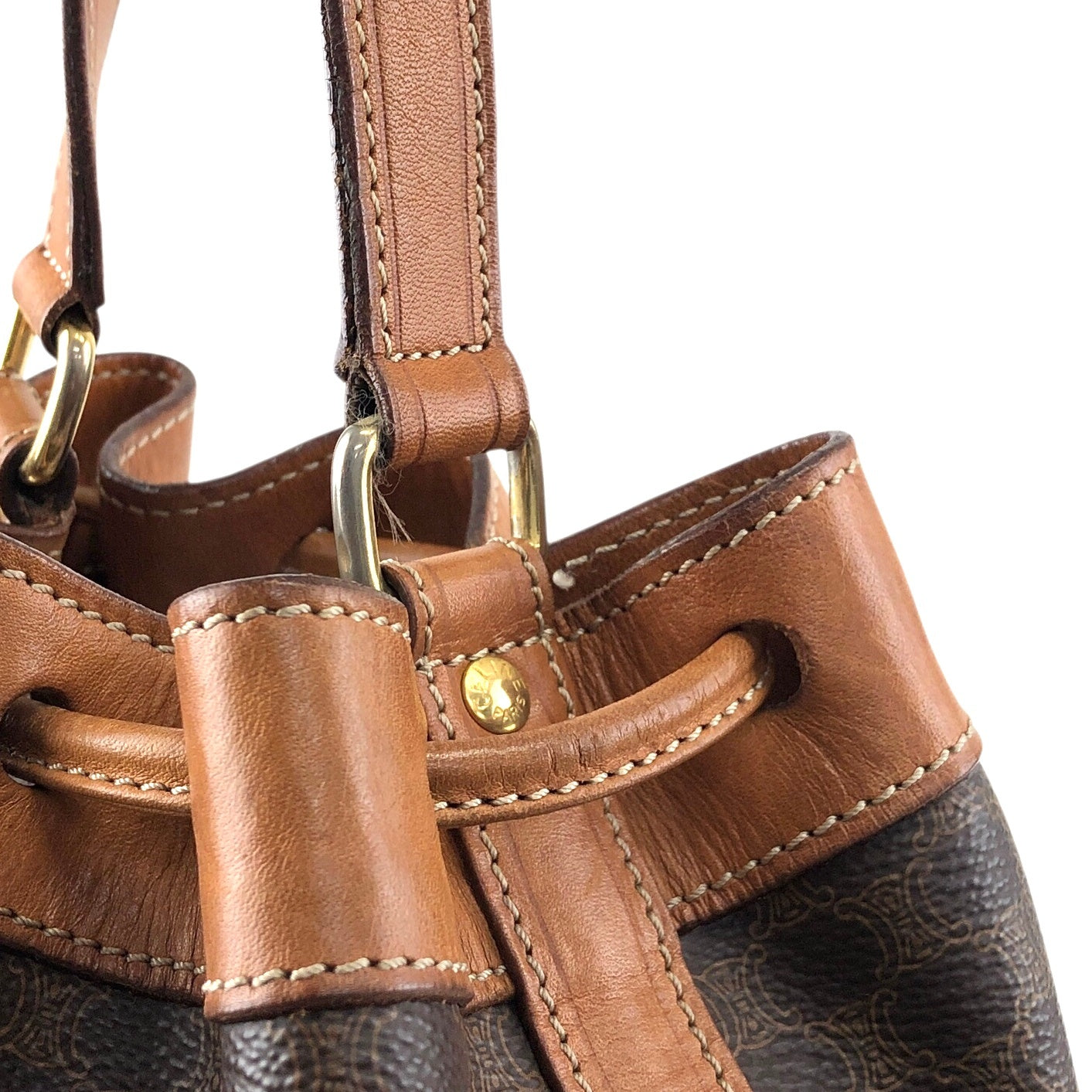 CELINE Macadam Blason Drawstring Shoulder bag Brown Vintage 7kmwfd