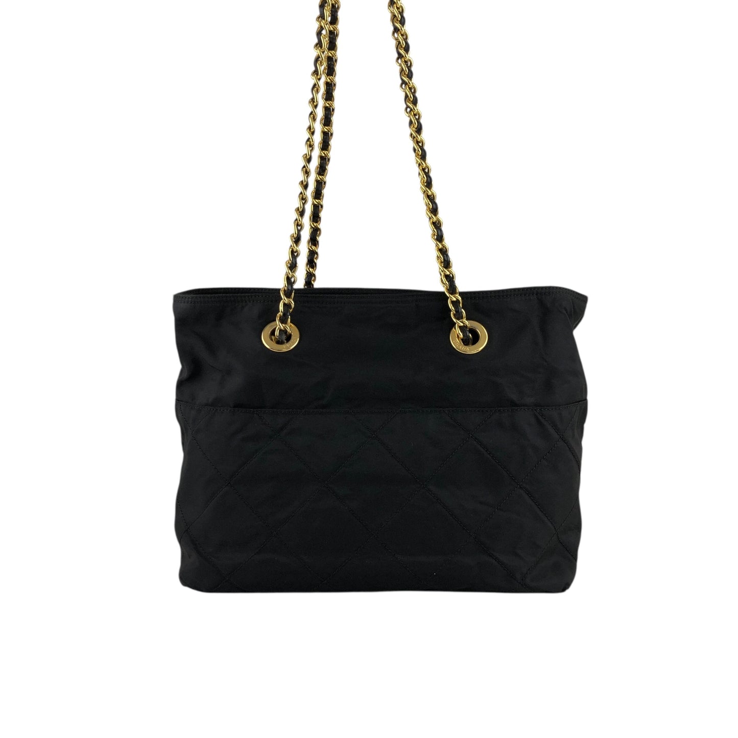 PRADA Tessuto Triangle Logo Chain Shoulder bag Black Vintage aymjy2