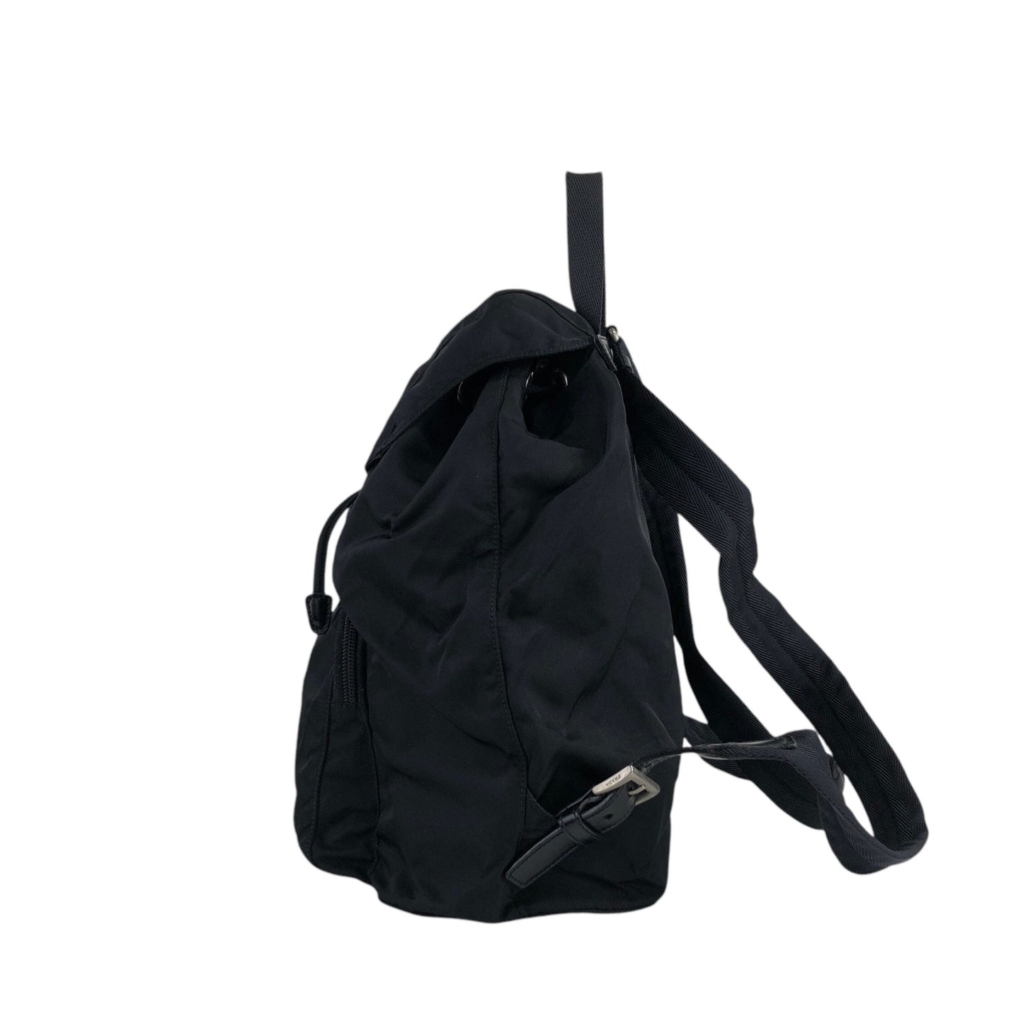 PRADA Tessuto Triangle Logo Front Buckle Backpack Black Vintage 554w4r