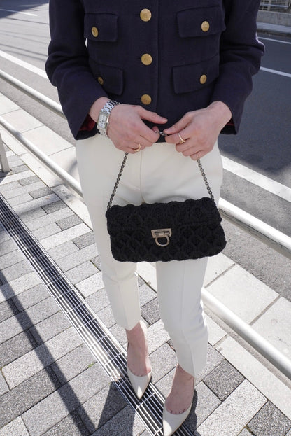 Salvatore Ferragamo Gancini Chain Shoulder bag Black Vintage phcpax