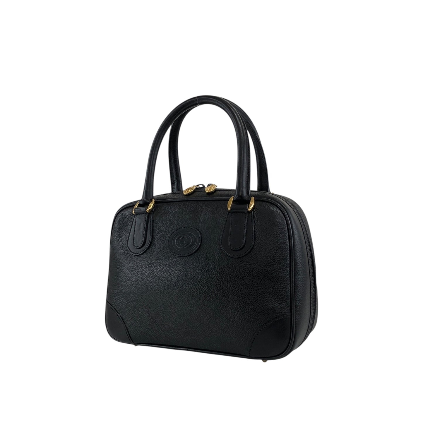 GUCCI Logo Embossed Handbag Black Vintage anpyxi