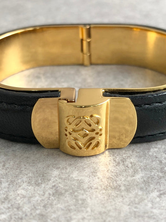 LOEWE Anagram Bangle Black×Gold Vintage 3pc2jj