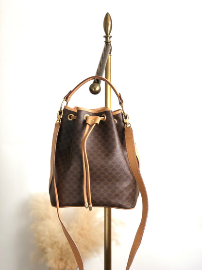 CELINE Macadam Drawstring Shoulder bag Brown Vintage 4wnnyy
