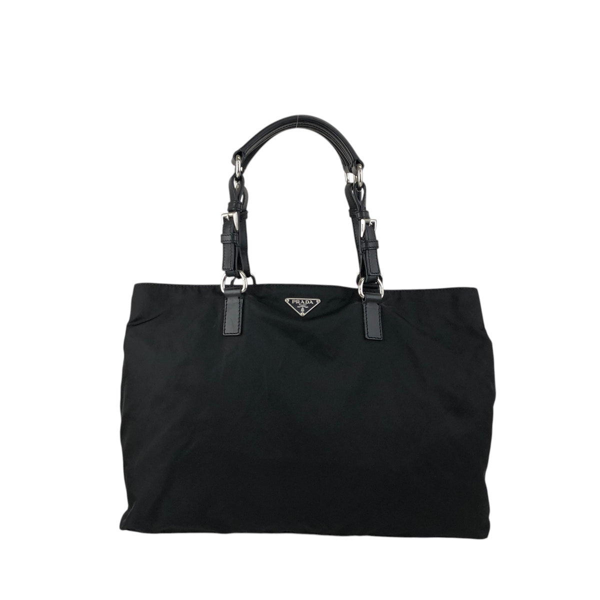 PRADA Triangle Logo Handbag Totebag Black Vintage ezvjia