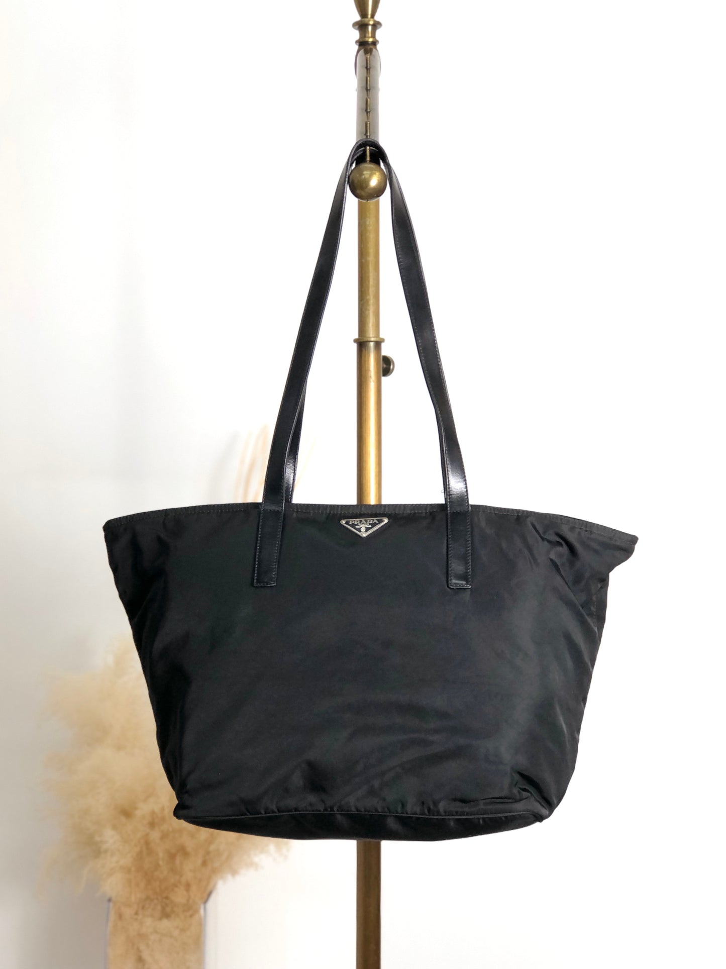 PRADA Tessuto Triangle Logo Totebag Black Vintage 28m35x