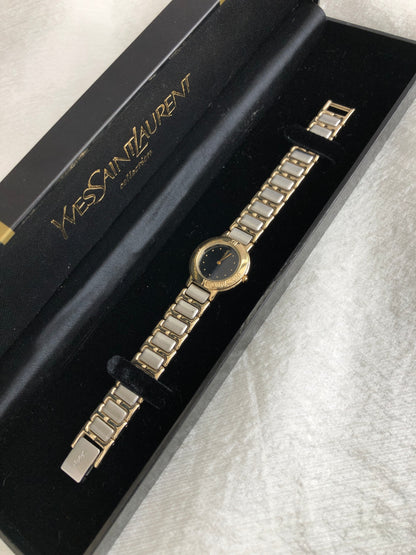 Yves Saint Laurent Quartz Watch Silver Gold 2200-229789Y Vintage ss777s