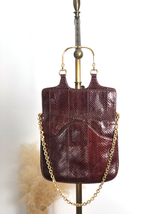 CELINE Two-way Handbag Chain Shoulder bag Brown Vintage 2b68me