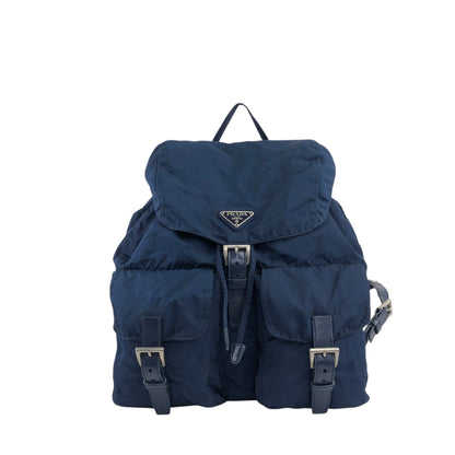 PRADA Triangle Logo Double Pocket Backpack Navy Vintage 7x3s5r