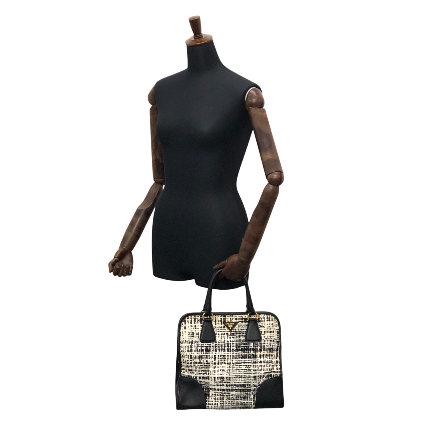 PRADA Triangle Logo Handbag White×Black Vintage xpzwfz