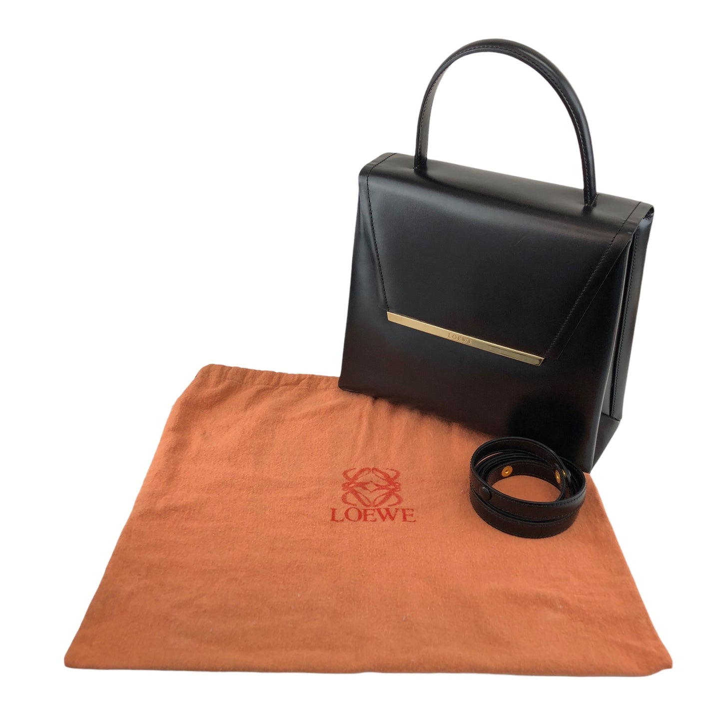 LOEWE Logo Two-way Handbag Shoulder bag Black Vintage 588t4s