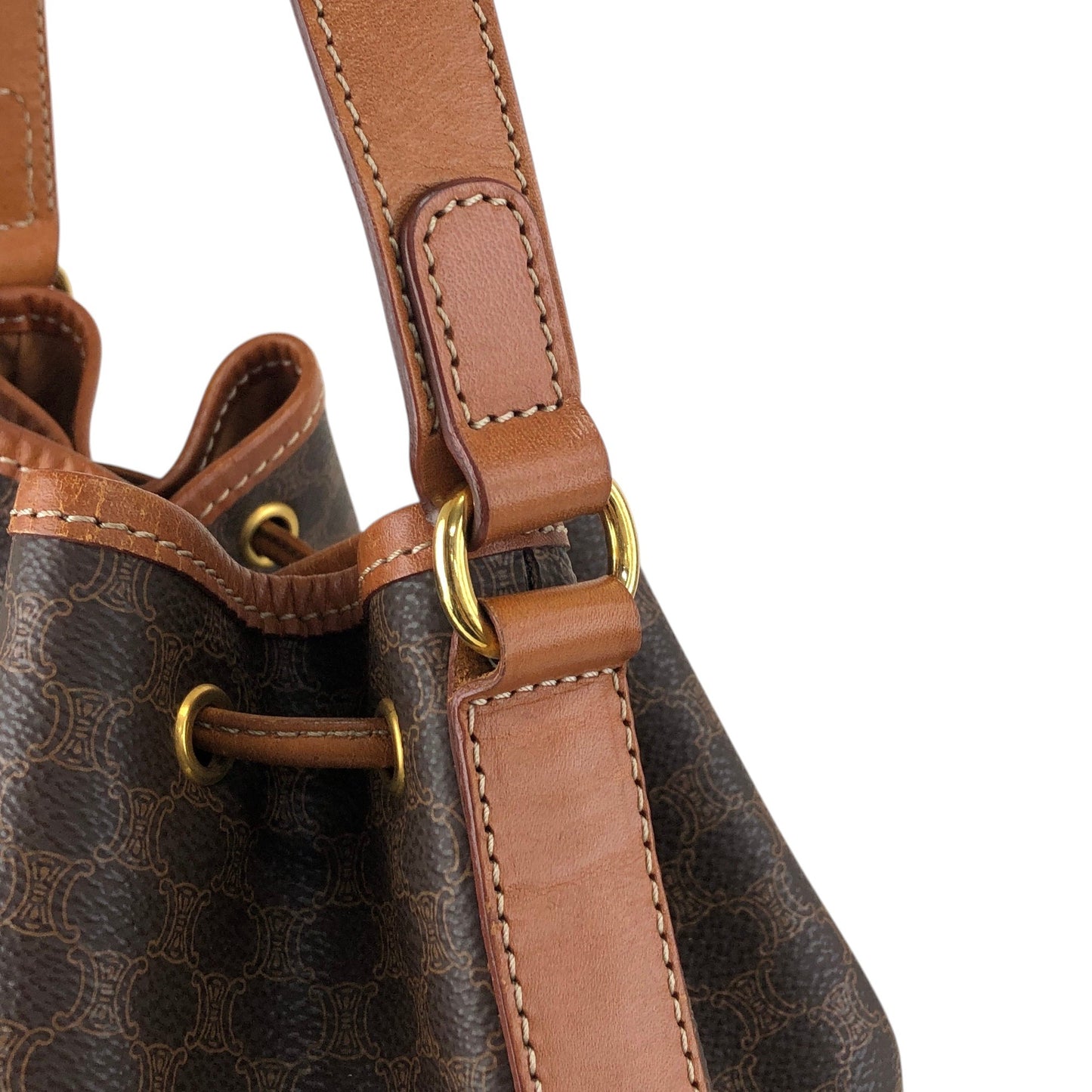 CELINE Macadam Blason Drawstring Shoulder bag Brown Vintage ex6n3b