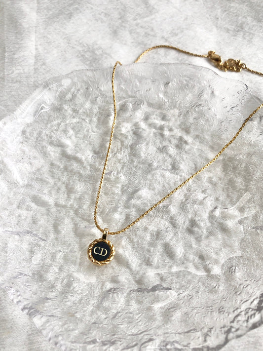 Christian Dior CD Logo Necklace Gold Vintage gf2h6j