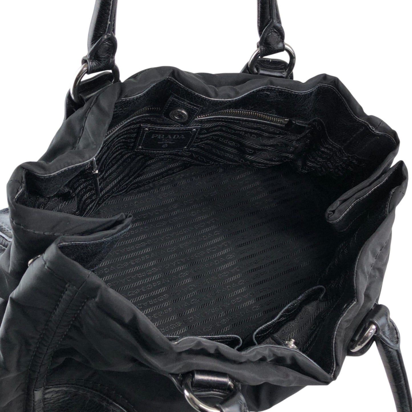 PRADA Triangle Logo Handbag Totebag Black Vintage wd67a4