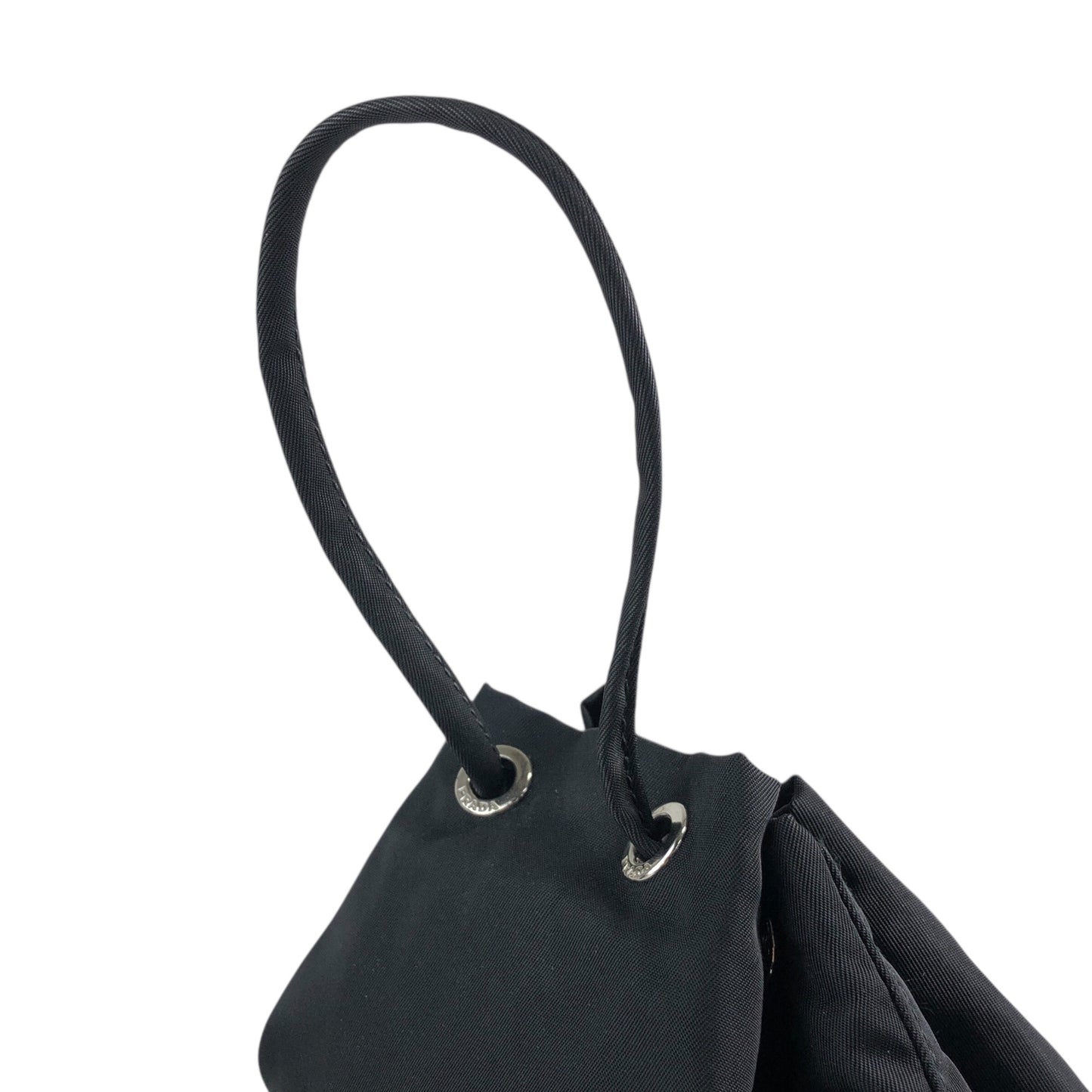 PRADA Tessuto Triangle Logo Drawstring Small Handbag Black Vintage dr5b28