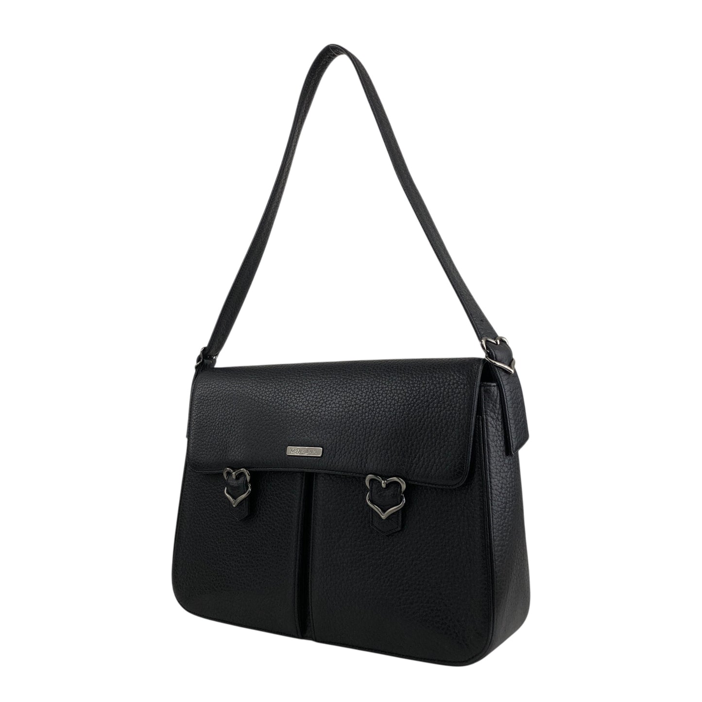 Yves Saint Laurent Logo Buckle Shoulder bag Black Vintage geb2iw