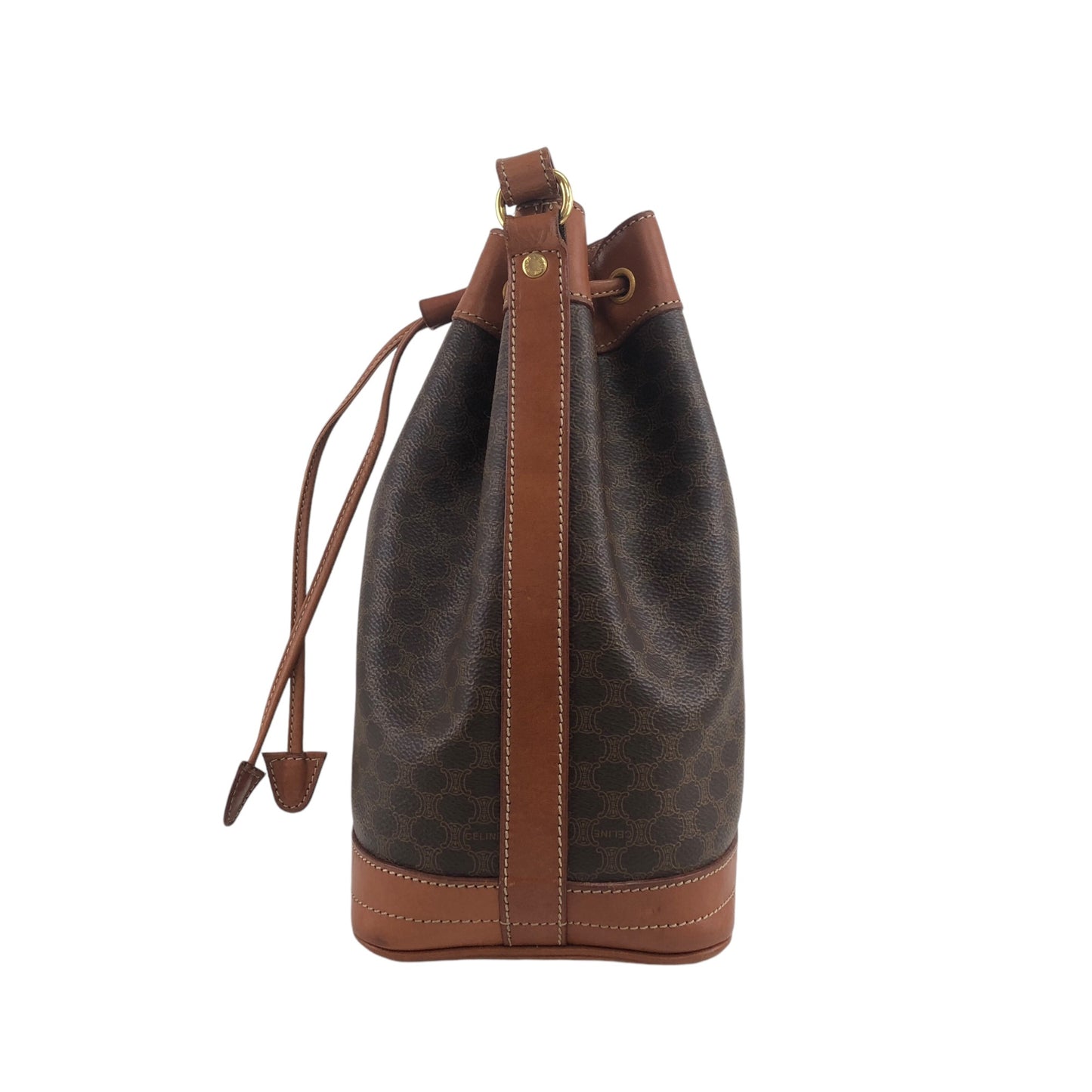 CELINE Macadam Blason Drawstring Shoulder bag Brown Vintage r86jvb