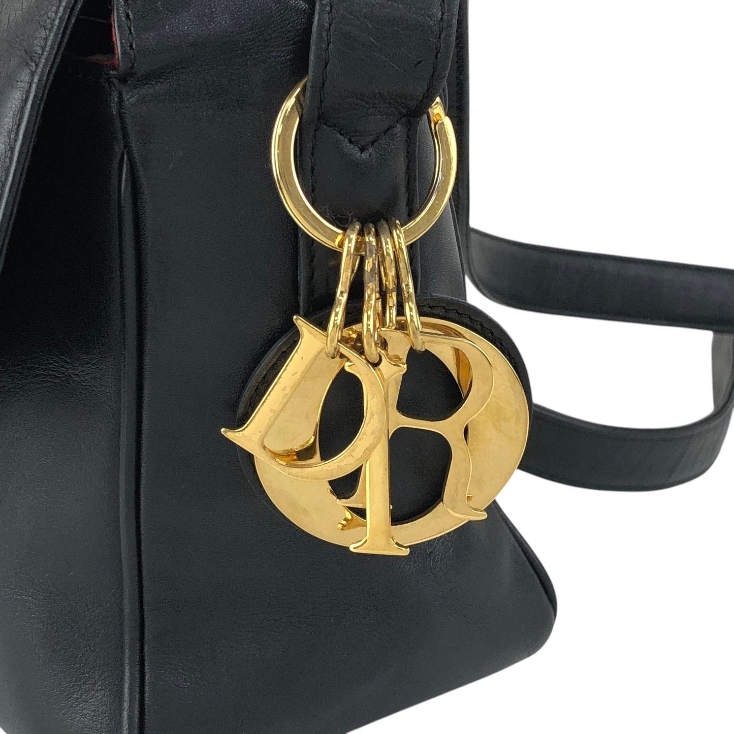 Christian Dior Logo Charm Shoulder bag Black Vintage rrr3nm