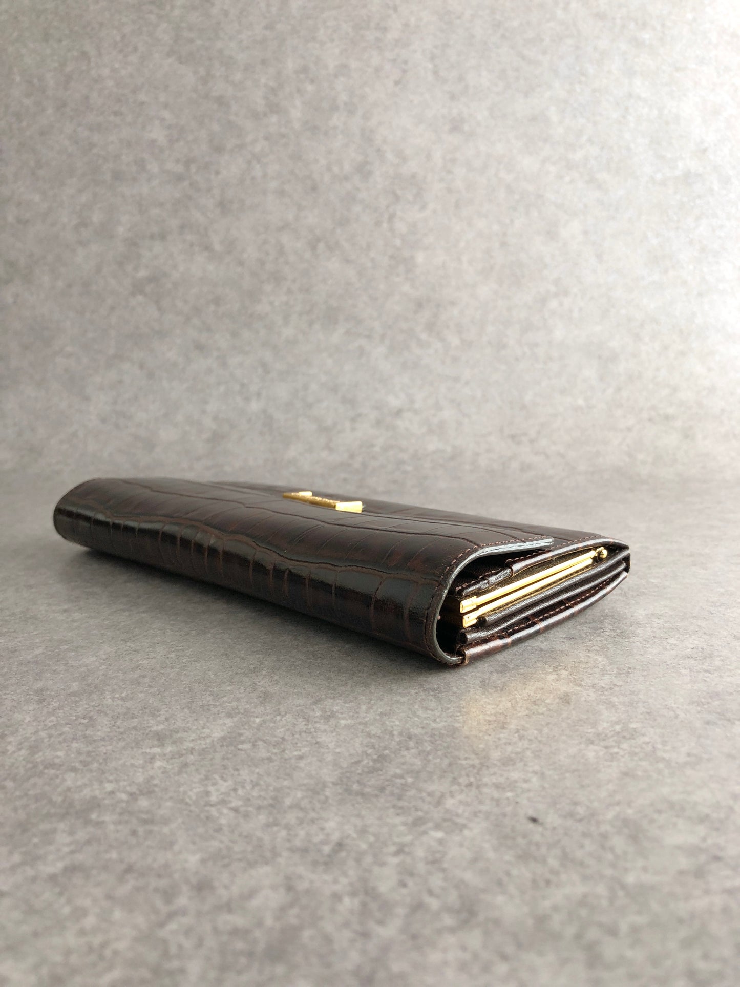 Yves Saint Laurent Logo Long Wallet Brown Vintage v4kc5e