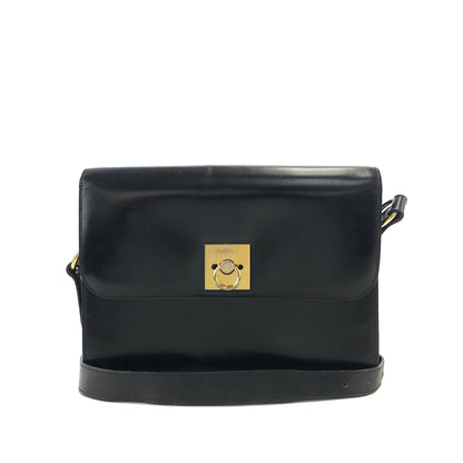 CELINE Gancini Leather Shoulder bag Black Vintage kmhh2a
