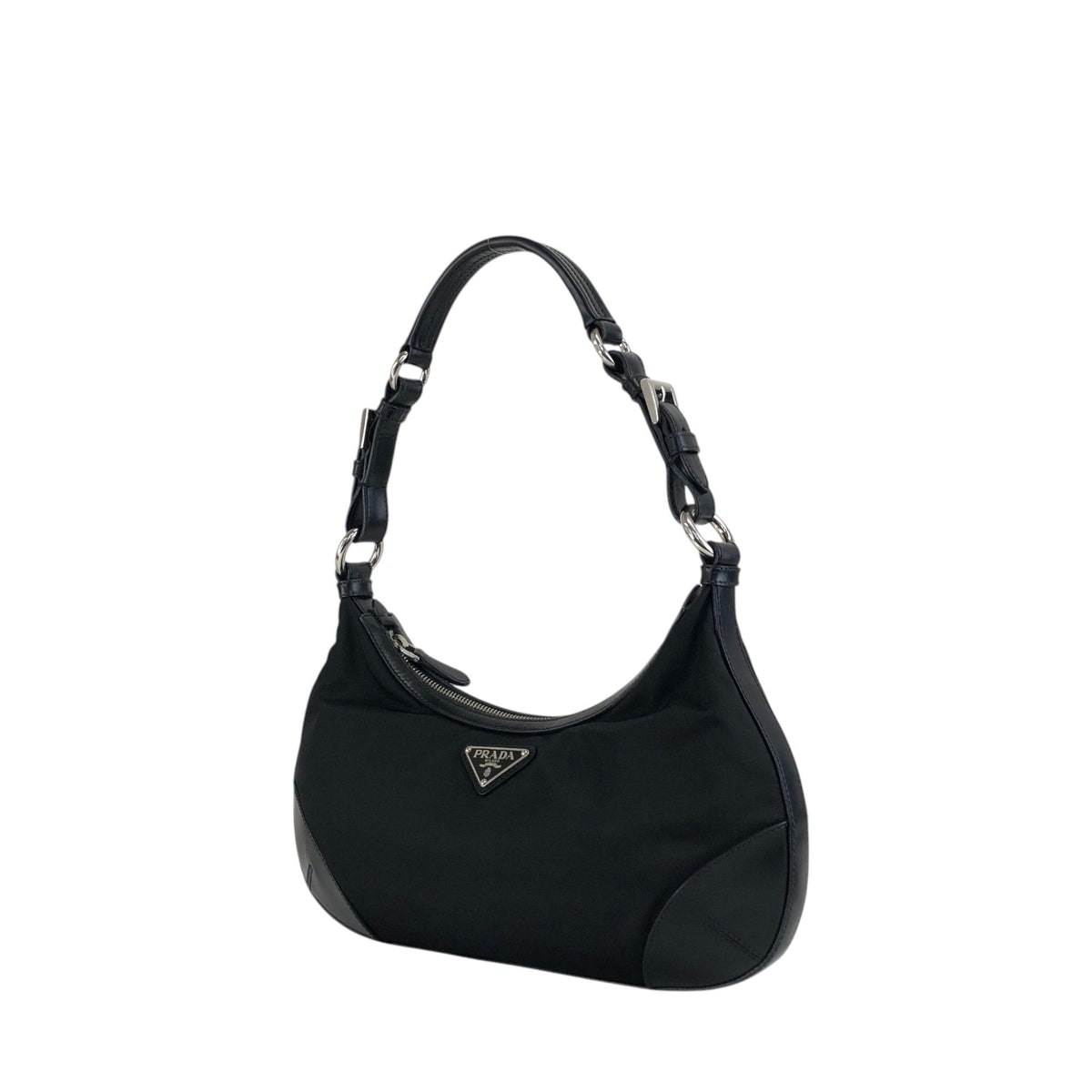 PRADA Triangle Logo Shoulder bag Hobobag Black Vintage cpgmii