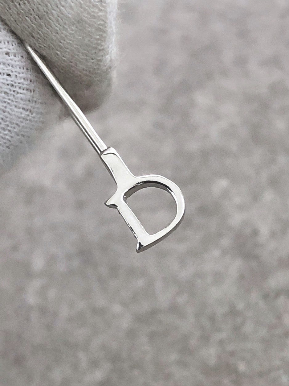 Christian Dior D Motif Pierced Silver Vintage ua3837