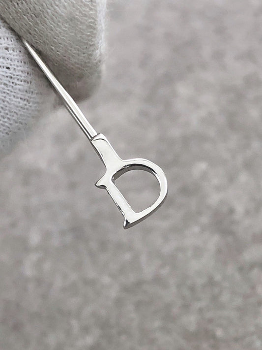 Christian Dior D Motif Pierced Silver Vintage ua3837