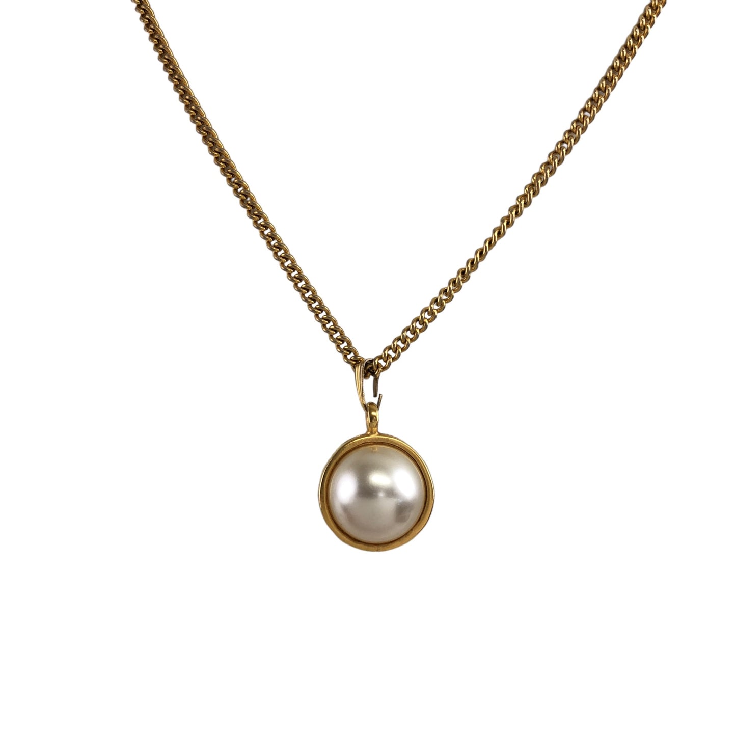 CELINE Logo Pearl Necklace Gold Vintage igjaxf