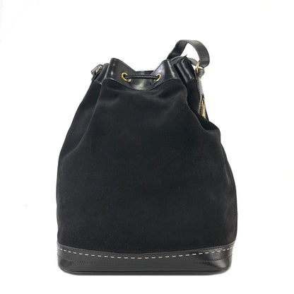 CELINE Gancini  Suede Leather Drawstring Shoulder bag Black Vintage swuscx