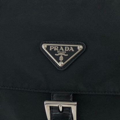 PRADA Triangle Logo Front Buckle Shoulder bag Black Vintage askzu2