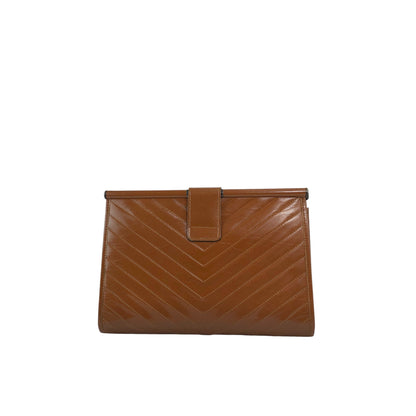 Yves Saint Laurent YSL Logo Cassandra Bias Stitch Clutch bag Brown Vintage i6mndi