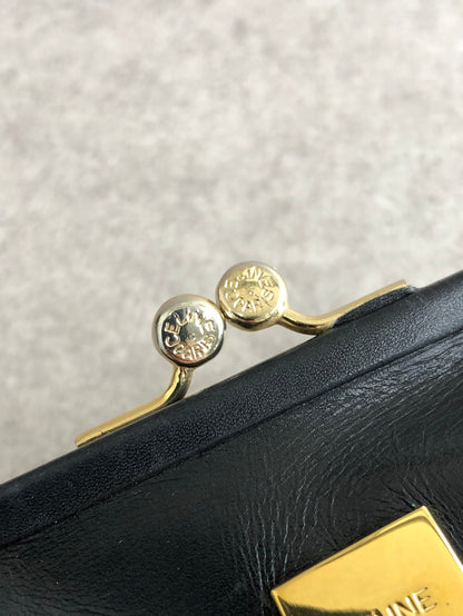 CELINE Logo Metal Clasp Coin Purse Black Vintage z4abfu