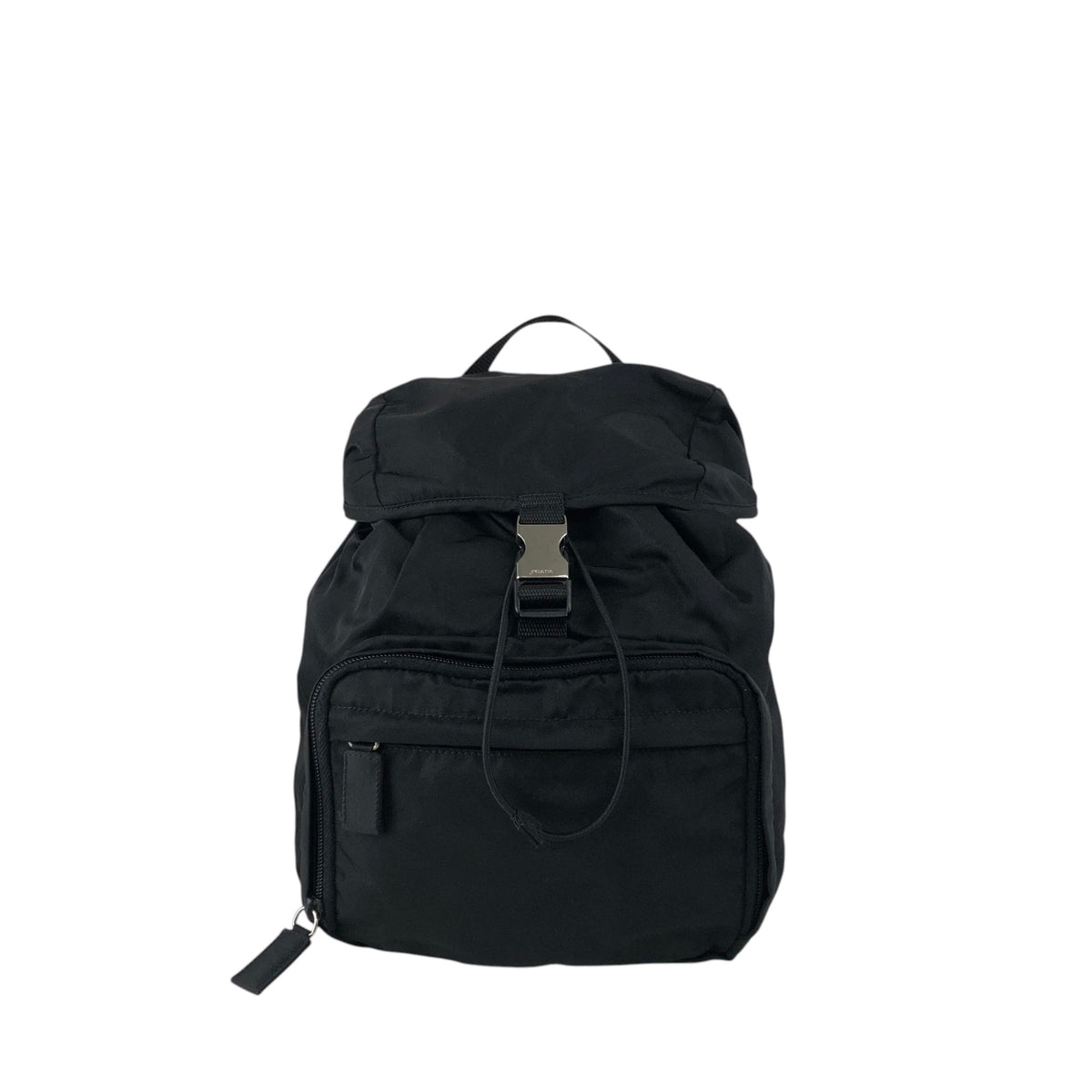 PRADA Tessuto Triangle Logo Front Buckle Backpack Black Vintage 8na4hp