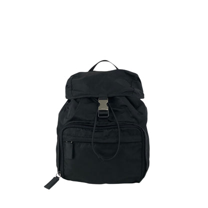 PRADA Tessuto Triangle Logo Front Buckle Backpack Black Vintage 8na4hp