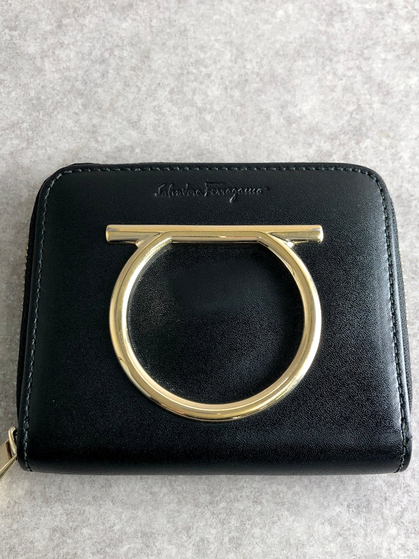 Salvatore Ferragamo Gancini Folded Wallet Black Vintage f27ab4