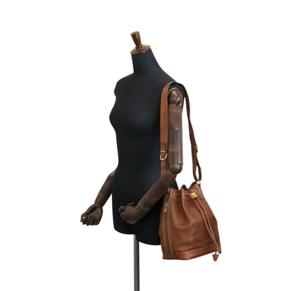 CELINE Gancini Drawstring Shoulder bag Brown Vintage 4uzkb3