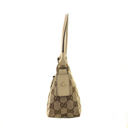 GUCCI GG Canvas Abbey Canvas Leather Handbag Hobobag Beige Vintage 4sabsd