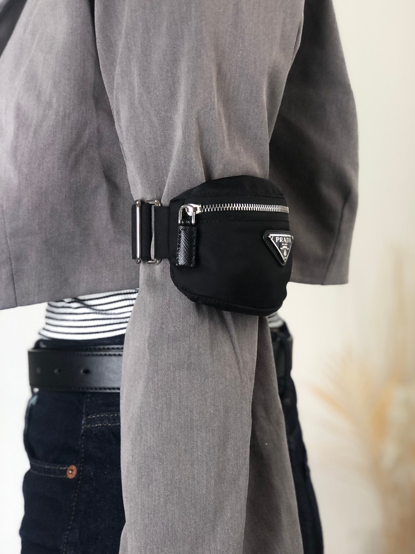 PRADA Tessuto Triangle Logo Handbag  Arm Pouch Black Vintage yhrpz7