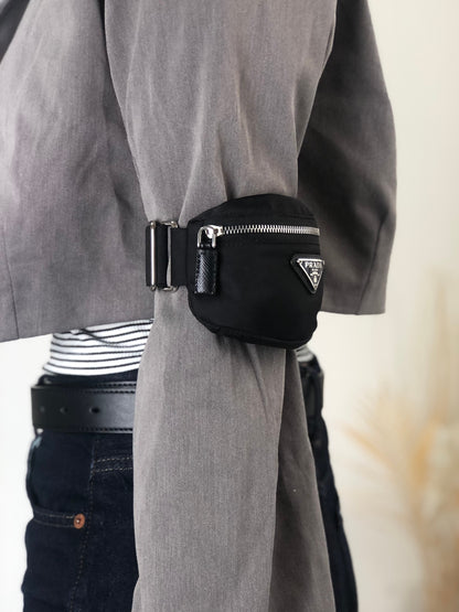 PRADA Tessuto Triangle Logo Handbag  Arm Pouch Black Vintage yhrpz7