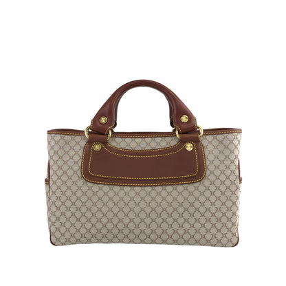 CELINE Macadam Canvas Leather Handbag Beige Vintage ybm6xd