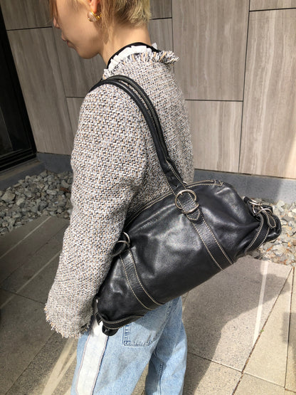 PRADA Logo Embossed Belt Handbag Black Vintage m8shz4