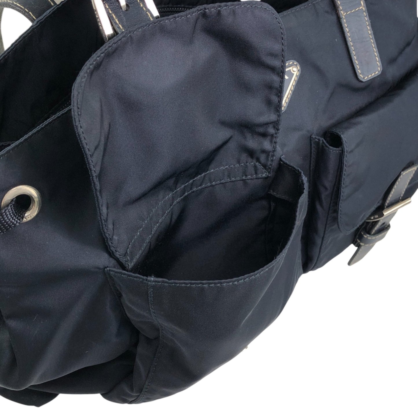 PRADA Tessuto Triangle Logo Double Pocket Totebag Navy Vintage 8ka5ea