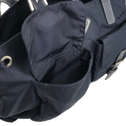 PRADA Tessuto Triangle Logo Double Pocket Totebag Navy Vintage 8ka5ea
