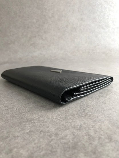 PRADA Triangle Logo Folded Wallet Black Vintage dwgxzb