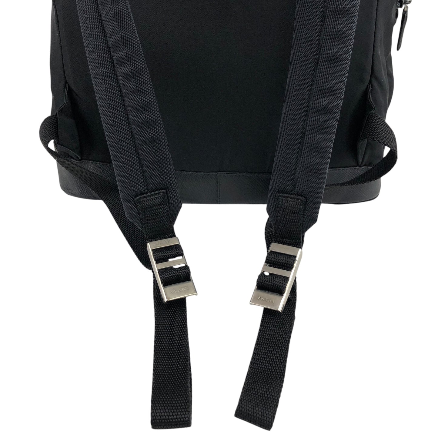 PRADA Triangle Logo Front Belt Double Pocket Backpack Black Vintage 7wppf4