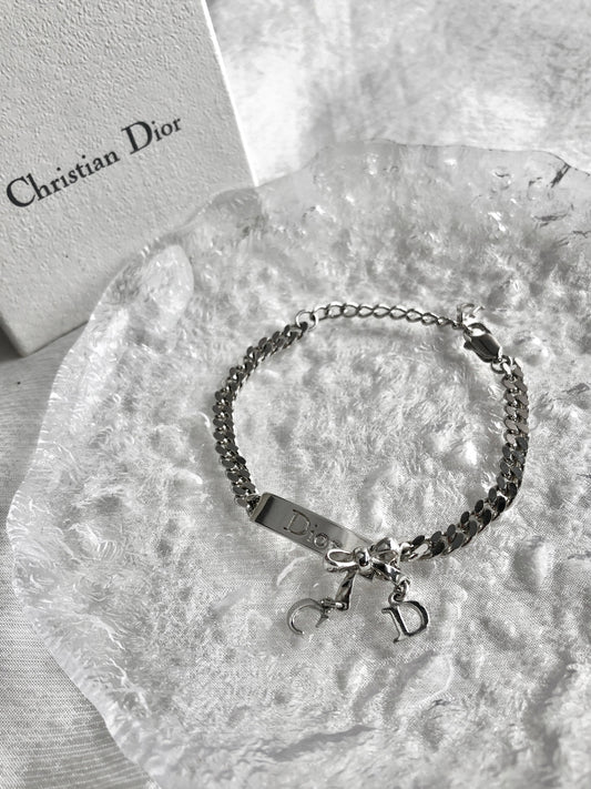 Christian Dior Logo Ribbon Motif Bracelet Silver Vintage 8jgkn2