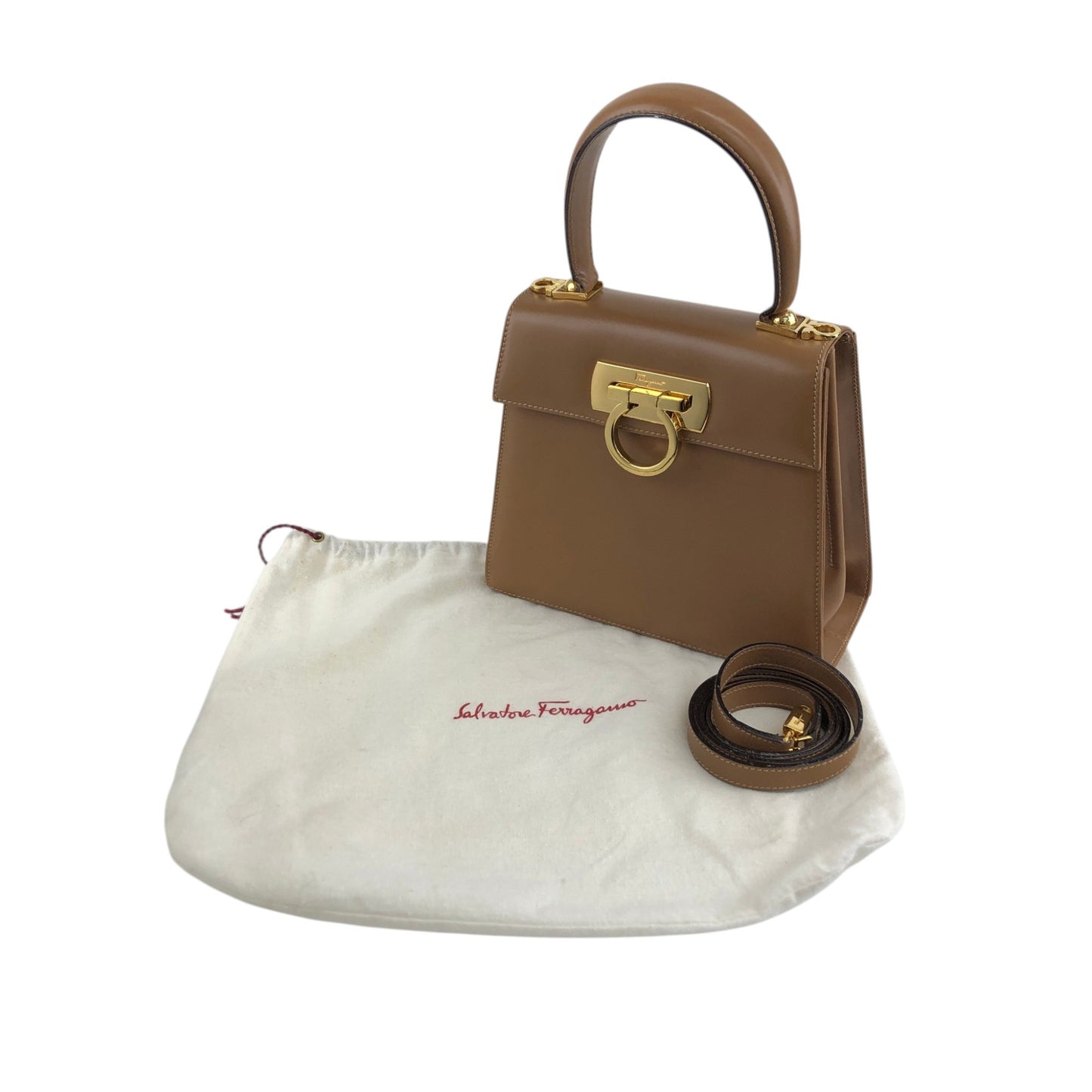 Salvatore Ferragamo Gancini Two-way Handbag Shoulder bag Brown Vintage 6t6kdf