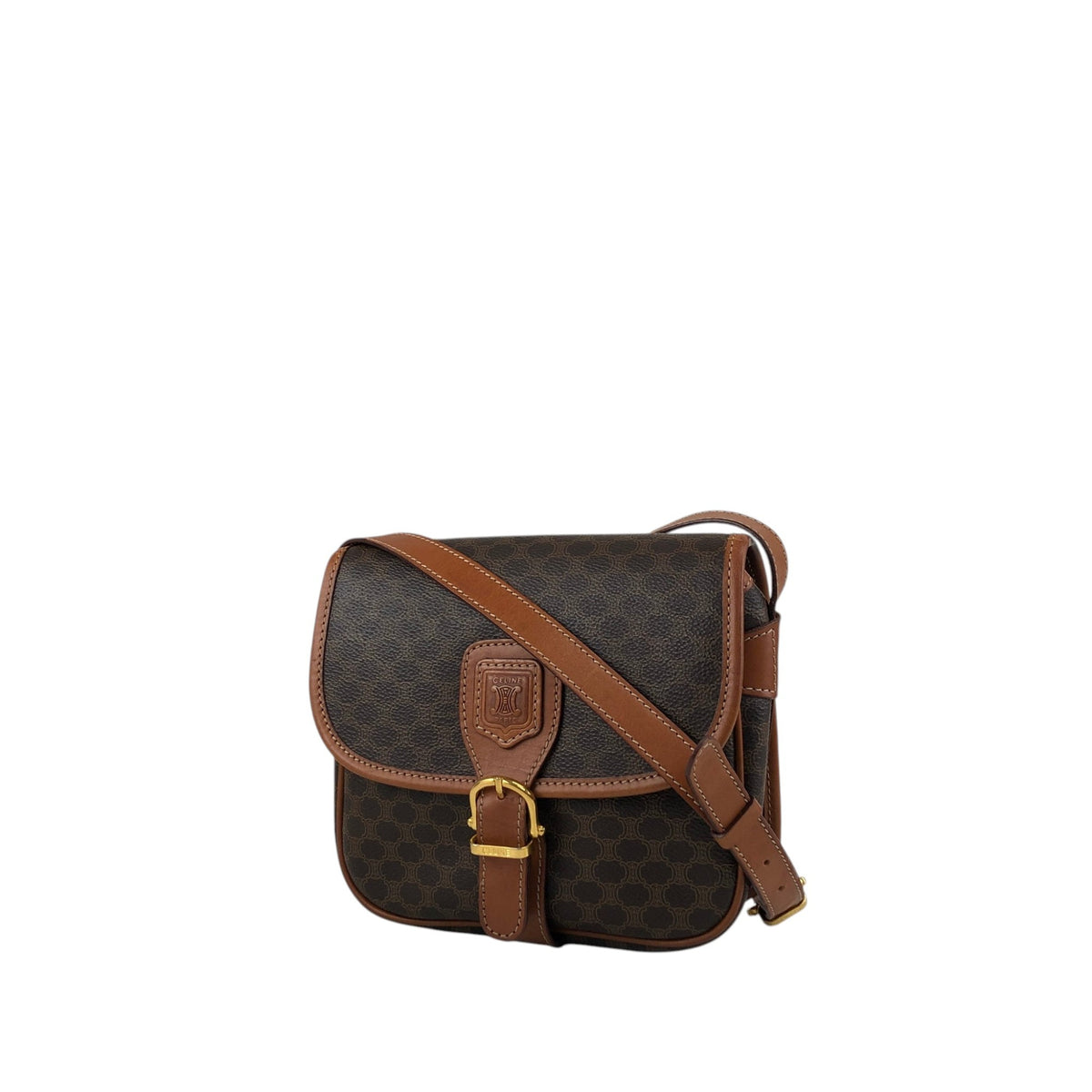CELINE Macadam Blason Front Buckle Shoulder bag Brown Vintage need42