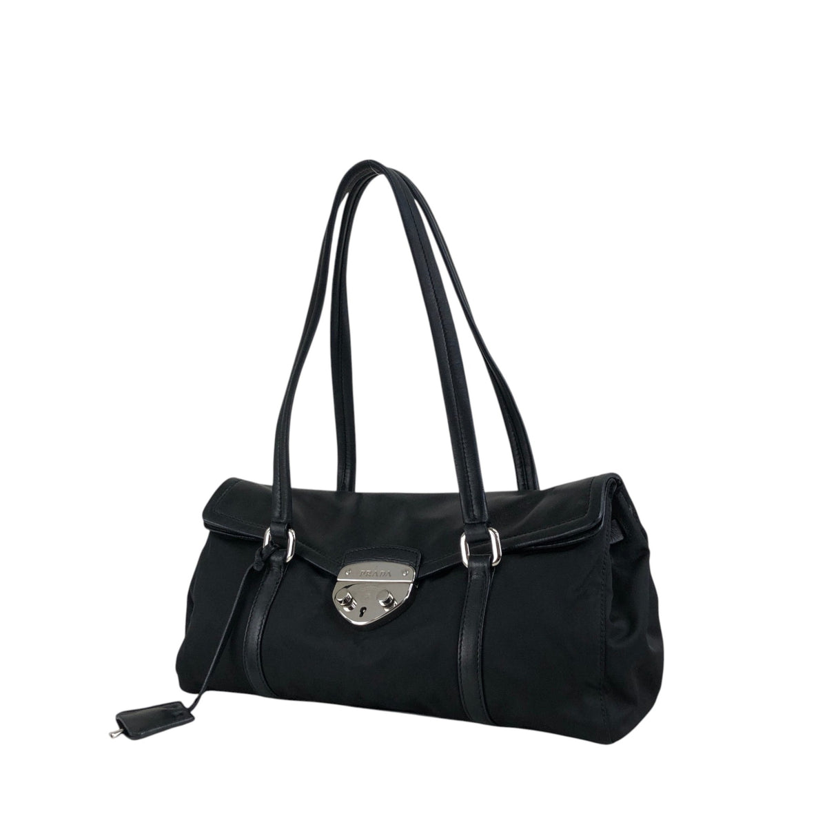 PRADA Triangle Logo Front Lock Totebag Black Vintage dggbp5